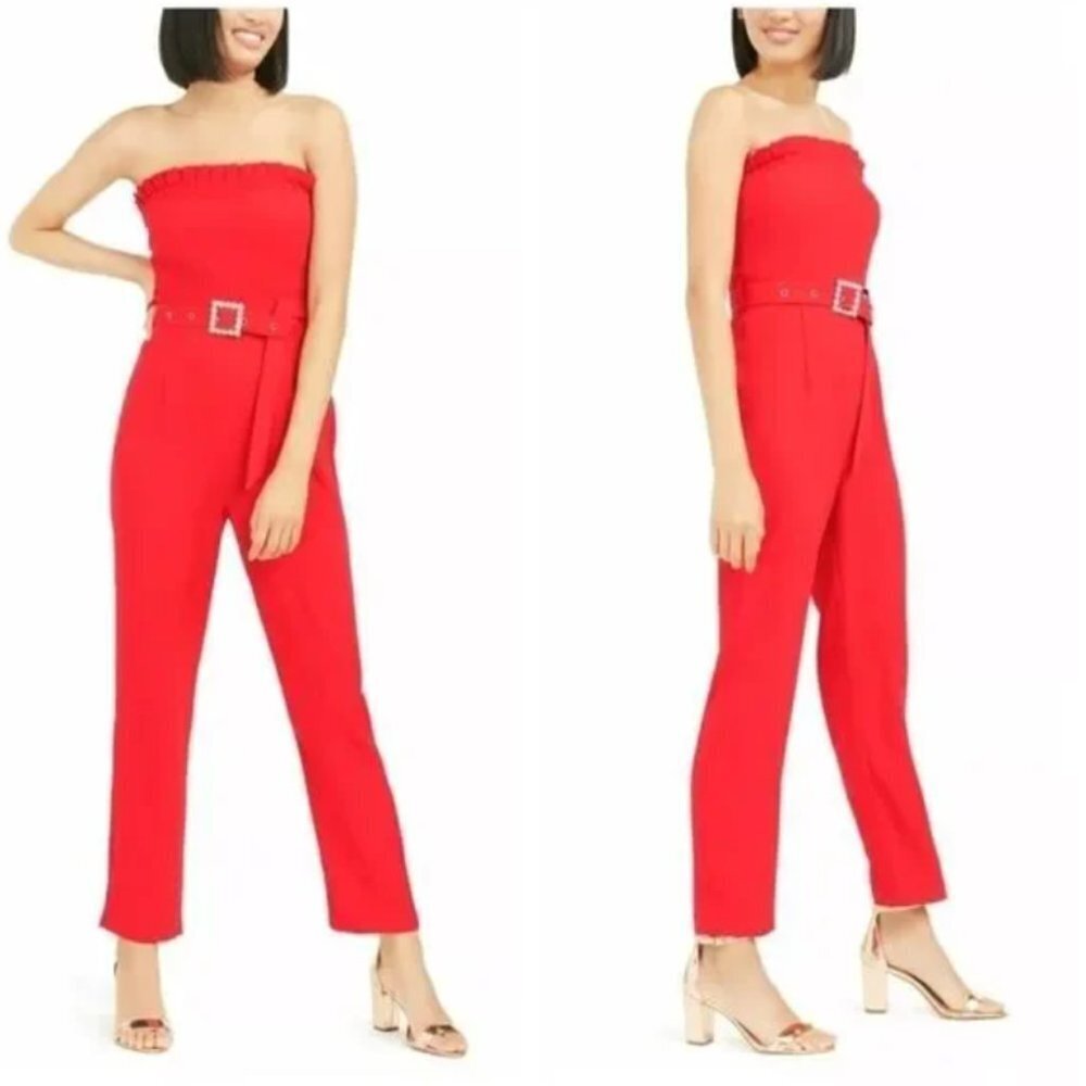 foxiedox Duska Strapless Belted Jumpsuit Red